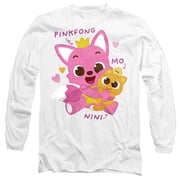 Pinkfong Nini and Mo Unisex Adult Long-Sleeve T Shirt, White, Medium