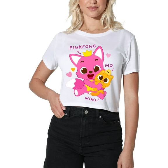 Pinkfong Nini and Mo Women's Crop Top T-Shirt, White, Large