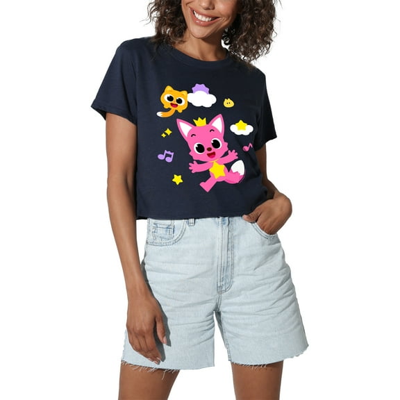 Pinkfong and Ninimo Clouds Women's Crop Top T-Shirt, Navy, Medium