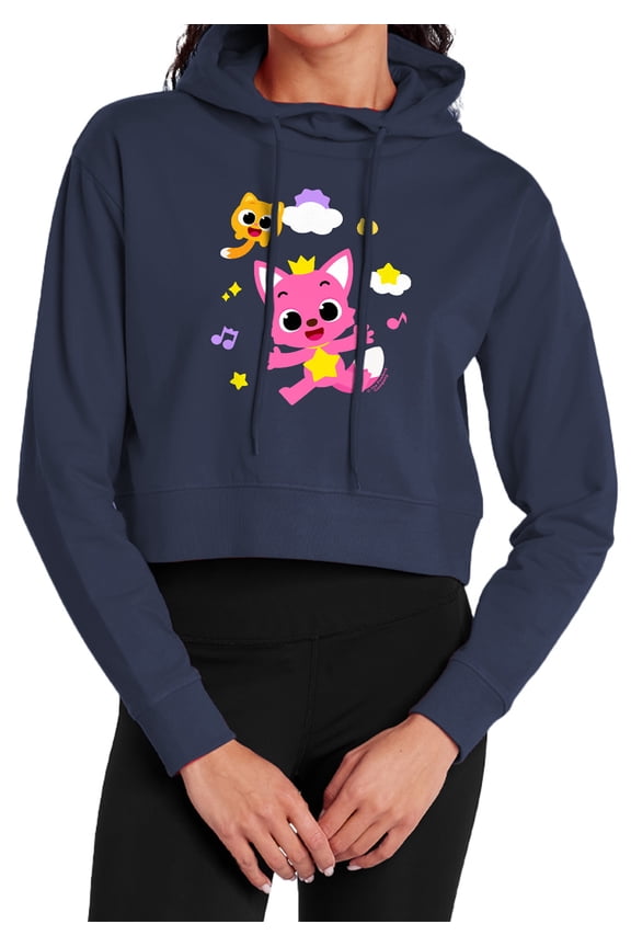 and Ninimo Clouds Women's Cropped Hoodie Pullover Sweatshirt, Navy, Medium