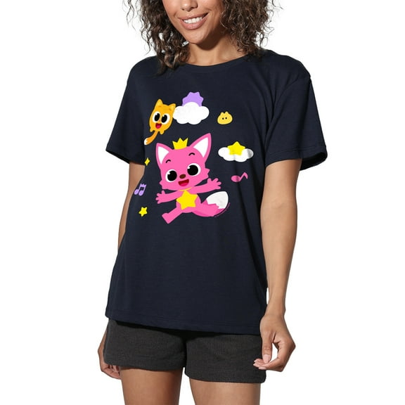 Pinkfong and Ninimo Clouds Women's Loose T-Shirt, Navy, Medium