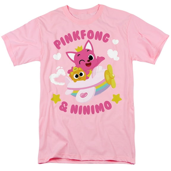 Pinkfong and Ninimo Flying Unisex Adult T Shirt, Pink, Large
