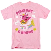 Pinkfong and Ninimo Flying Unisex Adult T Shirt, Pink, Medium
