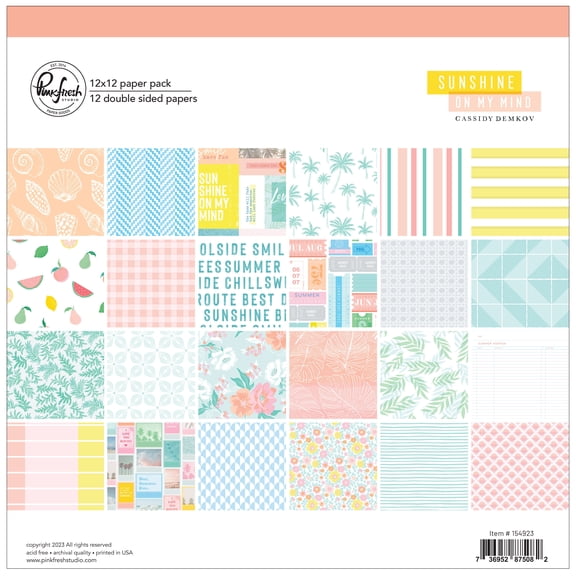 Pinkfresh Studio Double-Sided Paper Pack 12"X12" 12/Pkg-Sunshine On My Mind, 12 Designs/1 Each