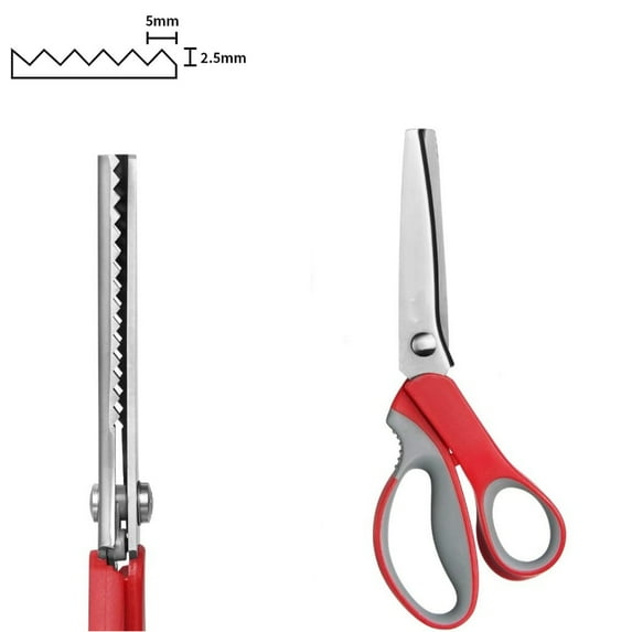 Pinking Shears Craft Scissors 9" Stainless Steel Pinking Shears Scissors Fabric Craft Scrapbook Scissors, Decorative Zig Zag Sewing Cutter Scissors with Comfort Grips for Fabric Cutting, Red Gray