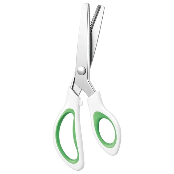 Pinking Shears Serrated, 9.45×3.14 Inch Comfort Grips Handled Professional Dressmaking Sewing Craft Zig Zag Cut Scissor for Many Kinds of Fabrics and Paper, Lace Edge Cloth Cutting,White-1Pc