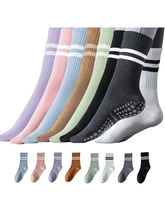 Pilates Socks with Grips for Women 8 Pairs Yoga Socks Barre Socks Non Slip Socks for Ballet, Workout and Home