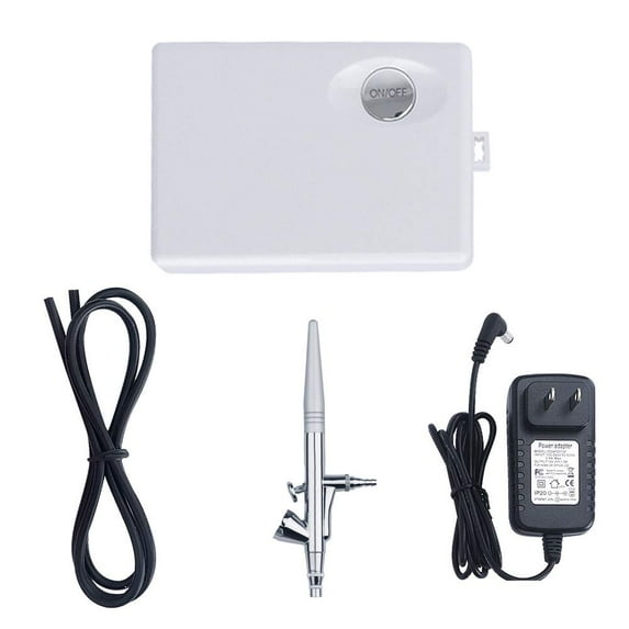 Pinkiou Airbrush Makeup Kit Single Action Aerograph Set with Compressor Air Brush Paint for Face Paint 0.4mm Needle Nail Body Paint SP16 (White)