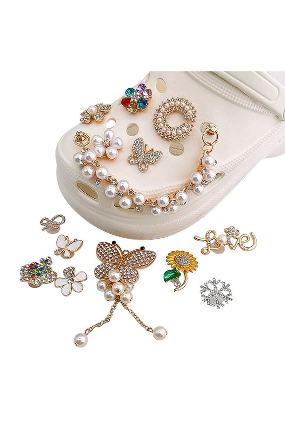 Charms Fit for Casual Shoes Women and Girls Bling Sandals Charms Pack Jewels Shoe Decoration Fit for Clags Cool Diamond Pins 14Pcs