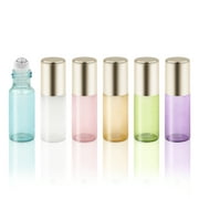 Pinkiou Empty Roll on Bottles for Essential Oils, 6Pcs 5ml Glass Roll on Bottles Refillables, Eco-Friendly Refillable Clear Perfume Sample Bottles with Stainless Steel Roller Ball