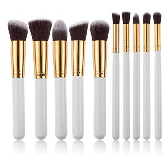 Pinkiou Makeup Brushes, 10 Pcs White Gold Makeup Brush Set Premium Synthetic Foundation Eye Shadows Blending Make up Brushes Kit