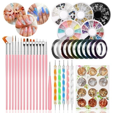 Pinkiou Nail Art Brushes Kit Pen Designer Stamp Tools for Nails Decorations, Pink