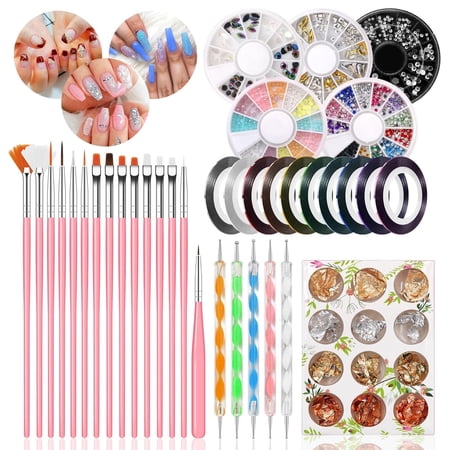 Pinkiou Nail Art Brushes Kit Pen Designer Stamp Tools for Nails Decorations, Pink