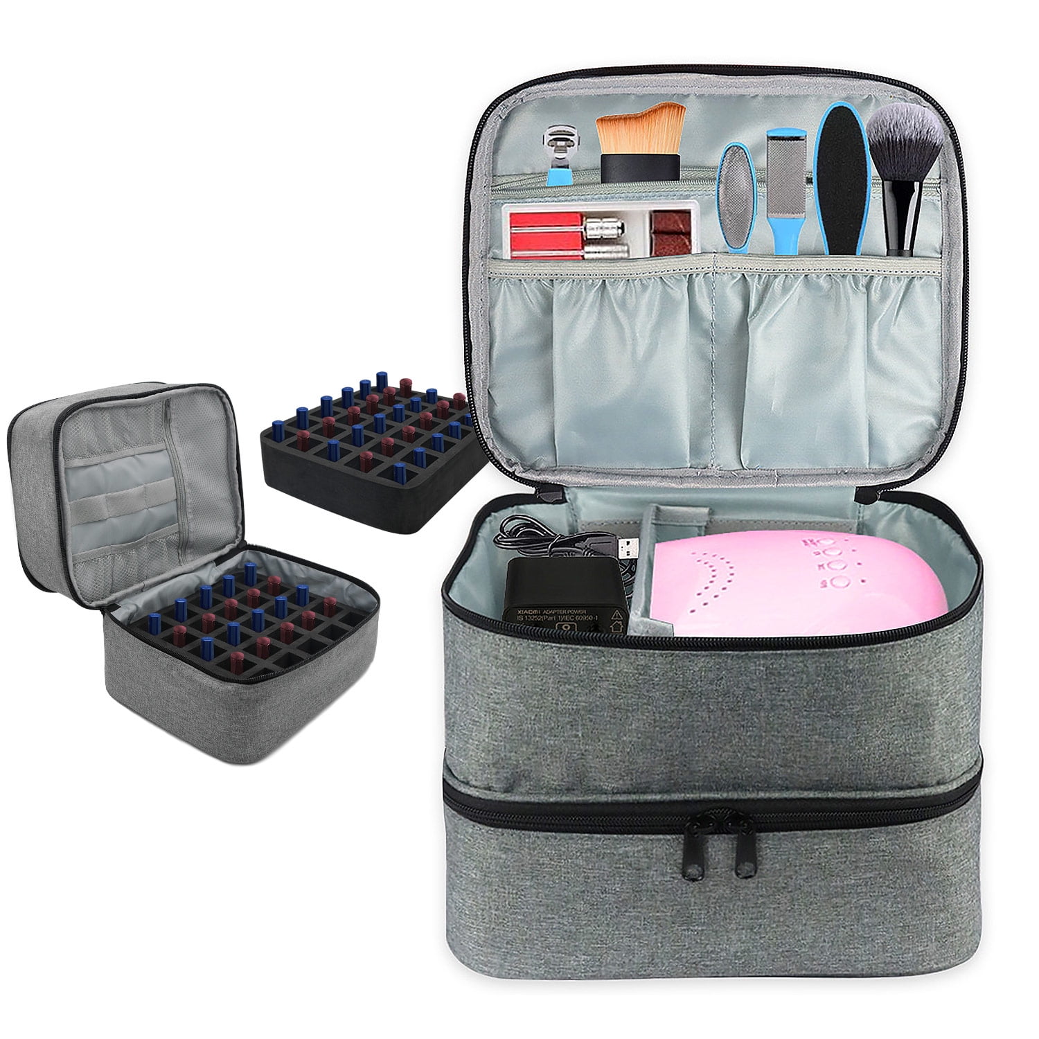 Pinkiou Nail Polish Organizer Case, 30 Bottles Top Double Layer Design Nail Organizers, Storage