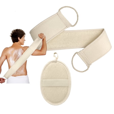 Pinkiou Natural Loofah Exfoliating Body Scrubber, Exfoliating Back Scrubber & Exfoliating Sponge Pad Set for Shower, Deep Clean & Invigorate Your Skin, for Men and Women