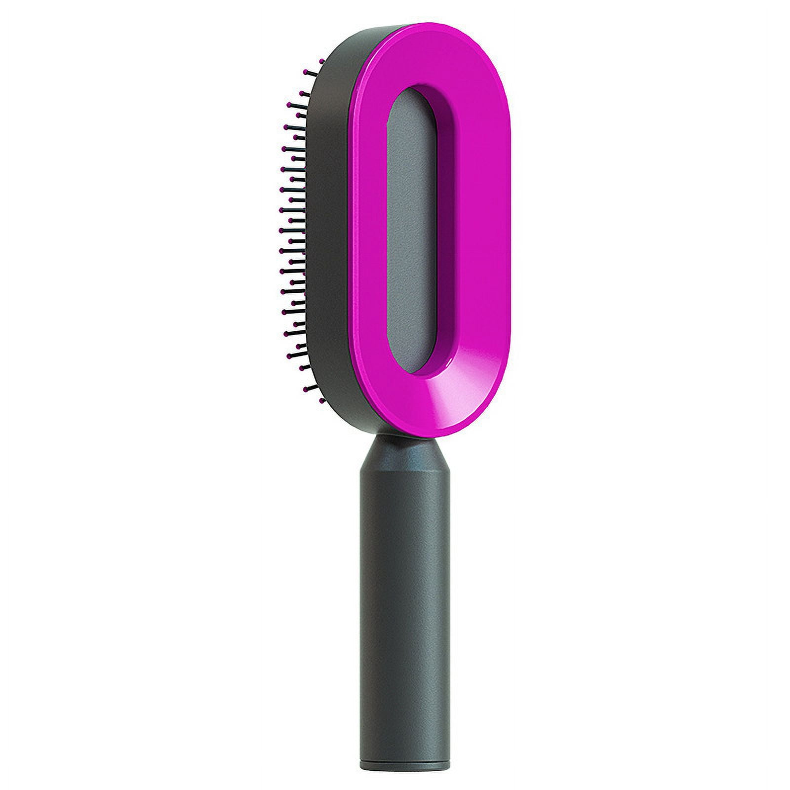 Pinkiou Self Cleaning Hair Brush with Holder-New 3D Air Cushion Brush for Detangling-Easy Clean Hair Brush for Women&Men-Paddle Hair Brush with Nylon Bristles for Thick/Curly/Long/Short Hair