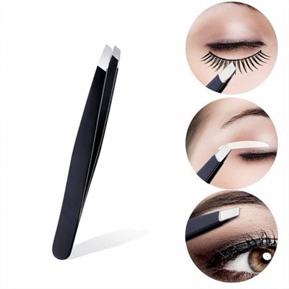 Pinkiou Slant Tip Eyebrow Stainless Steel Tweezers Convenient Facial Hair Removal for Women, Black