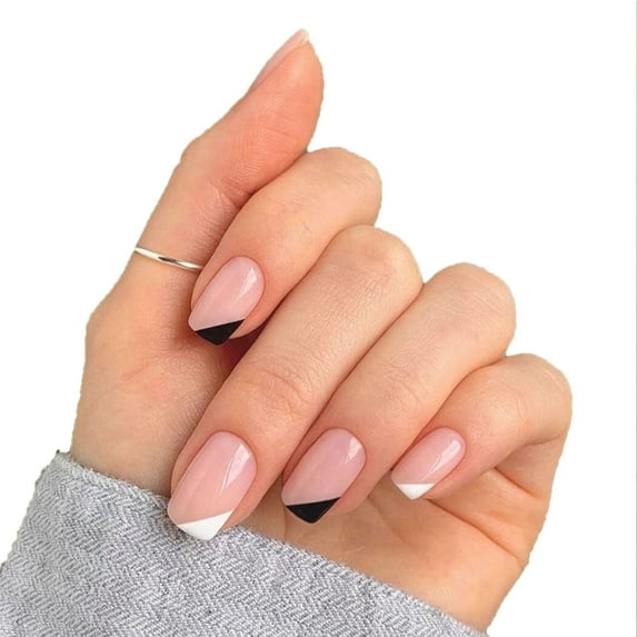 Pinkiou Square Press on Nails short-24Pcs Acrylic Fake Nails for women and girls,Soft Gel French tip Press on Nails,Acrylic Press on Nails, Gel Nail Kit(12 Sizes)