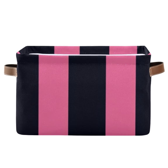 Pinkish Black Wide Stripes Square Storage Bins with Handles Collapsible Containing Box 1 Pack