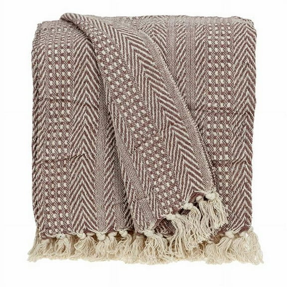 Pinkish Brown & Beige Woven Herringbone Handloomed Throw