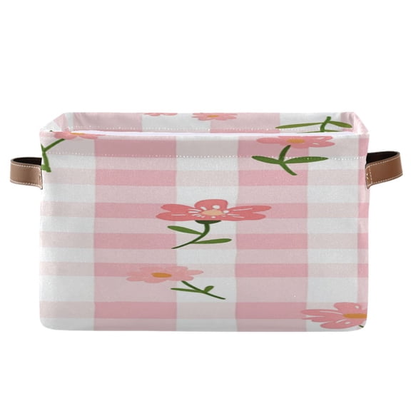 Pinkish Checkerboard Pastel Florals Square Storage Bins with Handles Collapsible Containing Box 1 Pack
