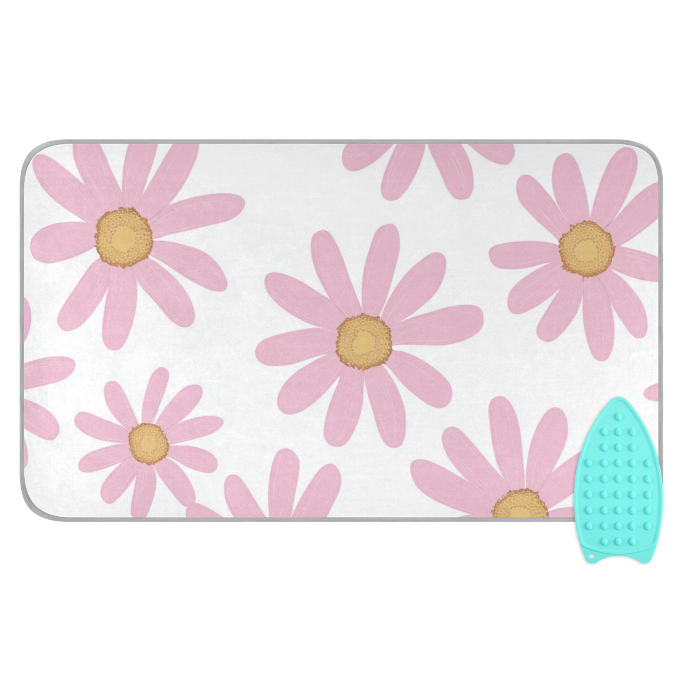 Pinkish Daisies Cartoon Ironing Mat Blanket Portable Travel Ironing Pad Heat Resistant Pad 47.2" x 27.6”