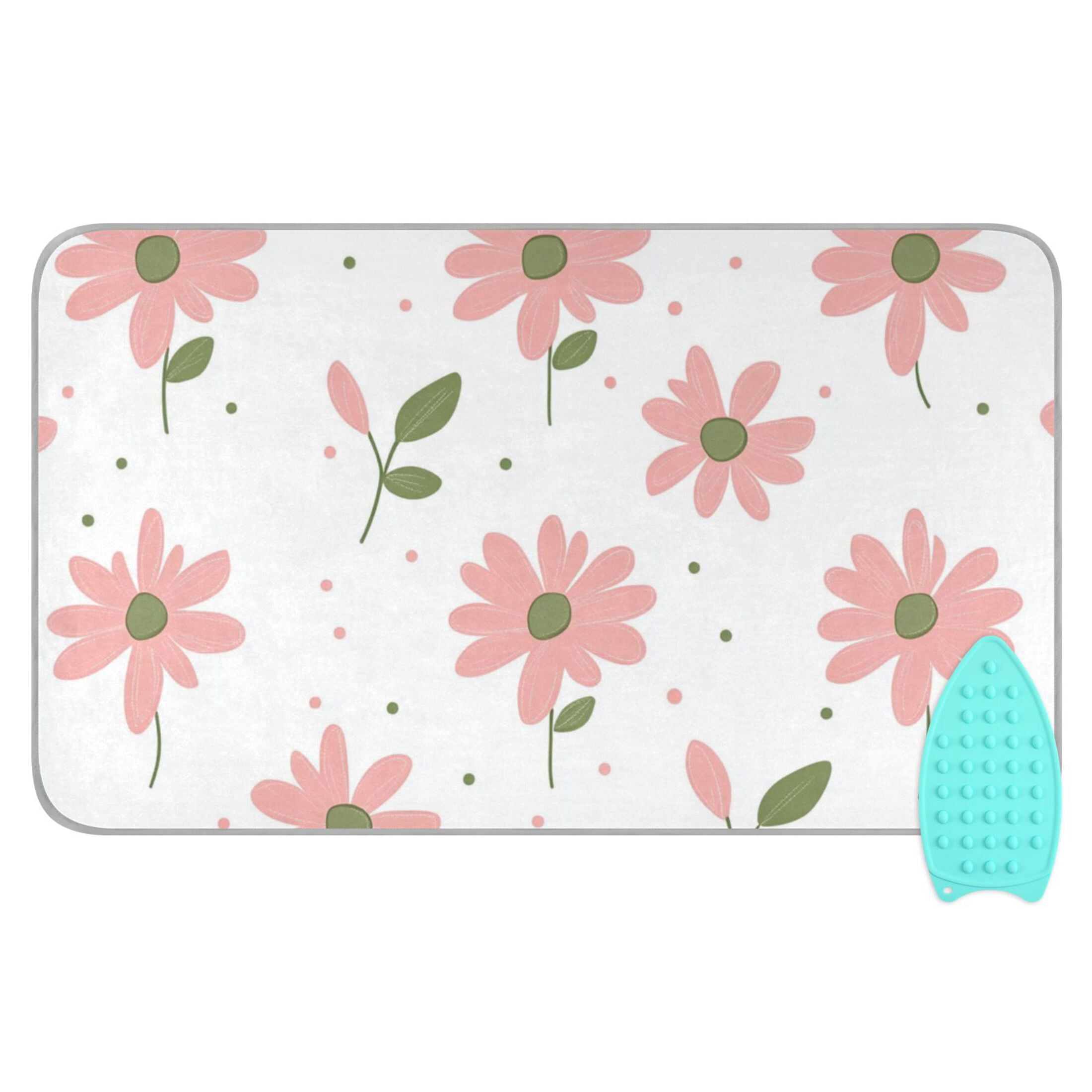 Pinkish Flowers Dots Leaves Ironing Mat Blanket Portable Travel Ironing Pad Heat Resistant Pad 47.2" x 27.6”