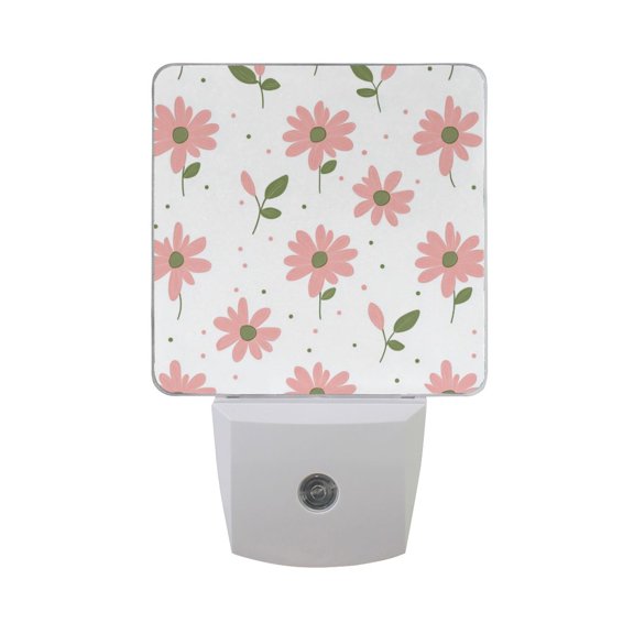 Pinkish Flowers Dots Leaves LED Night Light with Smart Sensor Plug Into Wall Dusk to Dawn 2 packs