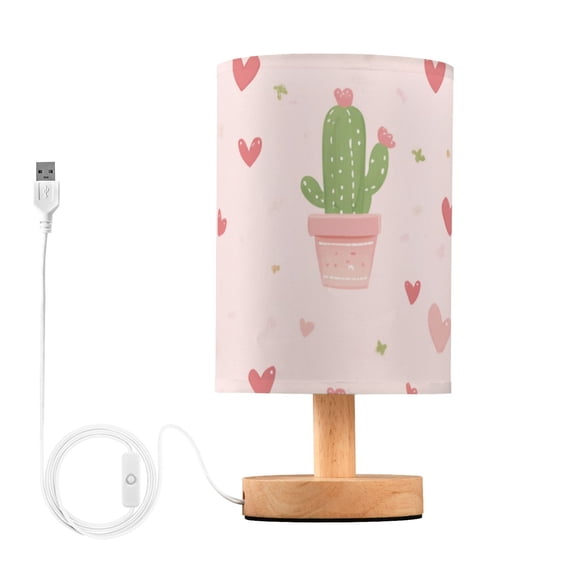 Pinkish Hearts Cactus Valentine Table Lamp with USB Port LED Warm Light Lamp Night Light Home Decor