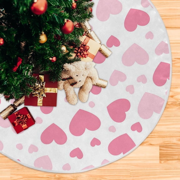 Pinkish Hearts Valentine Love Christmas Tree Skirt Opening Design Floor Protection Holiday Decor 47.2" Diameter M