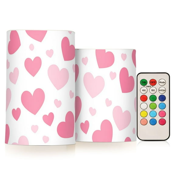 Pinkish Hearts Valentine Love Flickering Flameless Candles LED Tealight Battery Operated with Remote Set of 2 Holiday Decor Ornaments