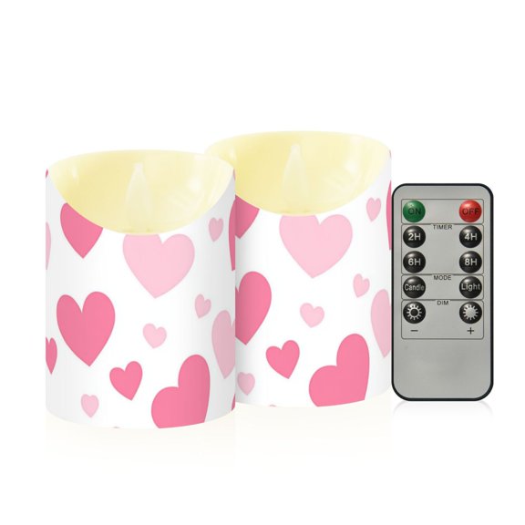 Pinkish Hearts Valentine Love Flickering Flameless Candles with Remote Timer Battery Operated LED Tealight Set of 2 M