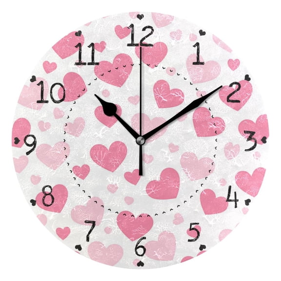 Pinkish Hearts Valentine Love Round Wall Clock Silent Analog Battery Operated Black Pointer Home Decor 9.84" Diameter
