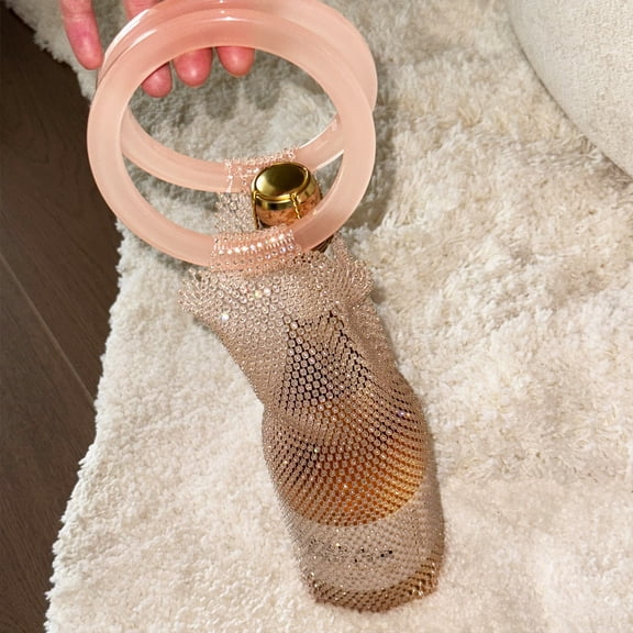 Pinkish Orange Diamond Patterned Woven Wine Bag, Portable Handbag Gift Bag for Bottle and Present