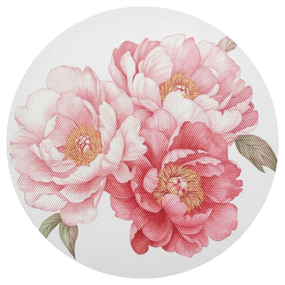 Pinkish Peony Flowers Watercolor PVC Round Grid Placemat Table Mat 1 Pc 15.4" x 15.4"