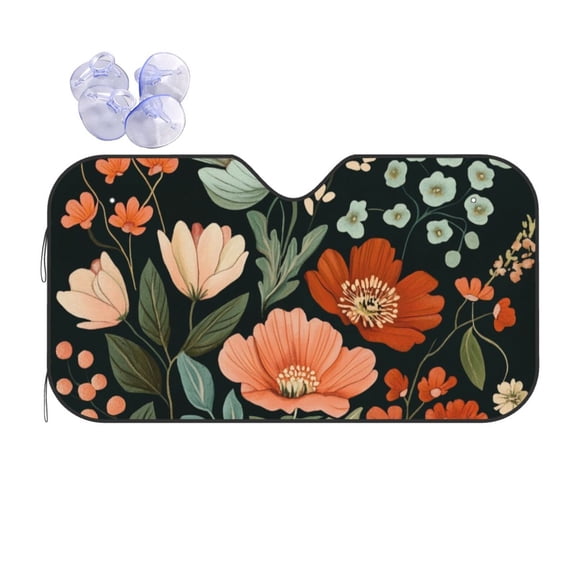 Pinkish Red Florals Car Windshield Sun Shade Universal Fit Auto Sun Visor Protector
