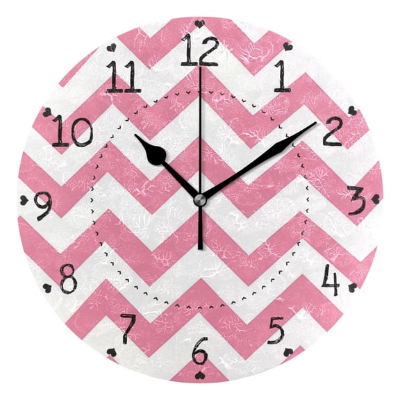 Pinkish V Lines Round Wall Clock Silent Analog Battery Operated Black Pointer Home Decor 9.84" Diameter