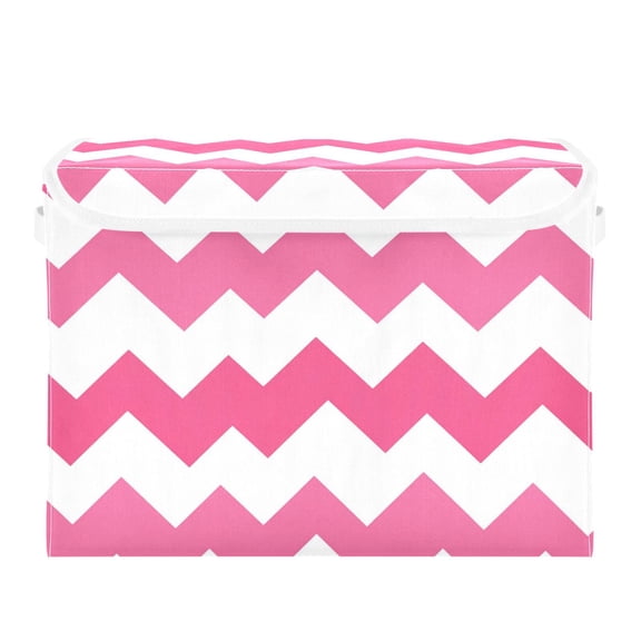 Pinkish V-shaped Lines Foldable Storage Bin with Lid and Handle Collapsible Storage Box 16.5 x 12.6 x 11.8 inches