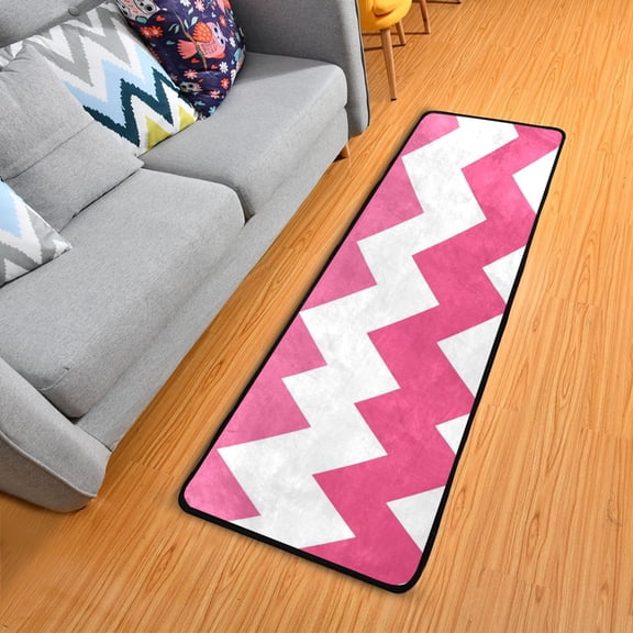 Pinkish V-shaped Lines Long Floor Mat Runner Rug Area Mat Noise Reduction Water Absorbent Non-Slip 72" x 24"