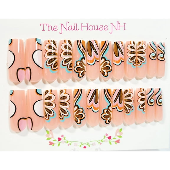 Pinkish Vibes Glossy Long Square Press On Nails by The Nail House NH - 24 Pieces