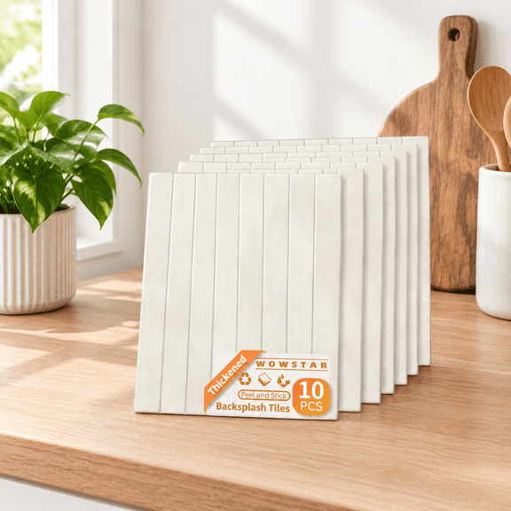 Pinkish White 10-Sheet Thickened Peel and Stick Waterproof Wall Tiles for Kitchen Backsplashes
