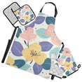 thumbnail image 1 of Pinkish Yellow Flowers Green Purple Leaves Apron Set with Oven Mitts Pot Holders Set of 5 Kitchen Stuff Accessories, 1 of 6