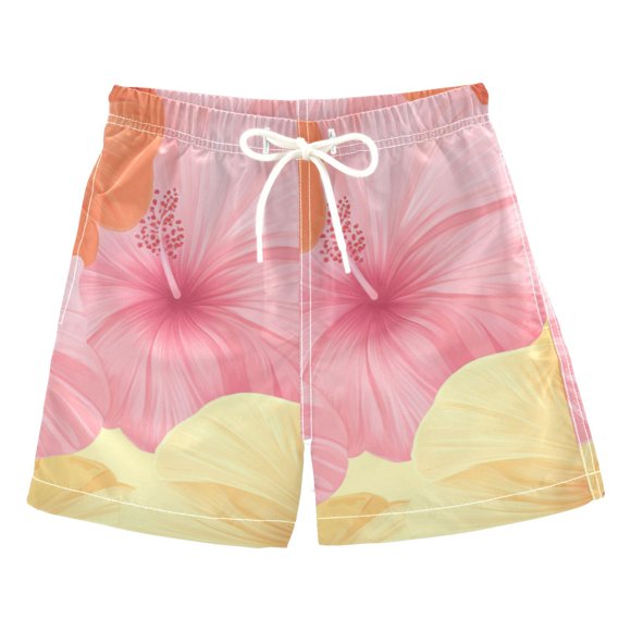 Pinkish Yellow Orange Hibiscus Flowers Boys' Swim Trunks Board Shorts Beach Pants Bathing Bottoms 2T
