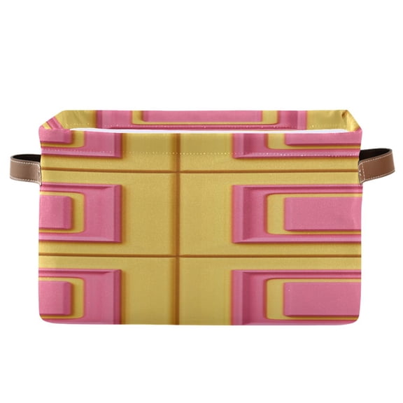 Pinkish and Yellow Grids Plaids Square Storage Bins with Handles Collapsible Containing Box 1 Pack