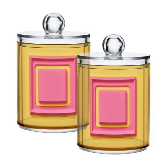 Pinkish and Yellow Grids Plaids Translucent Plastic Cans Storage Canisters with Lid Set of 2