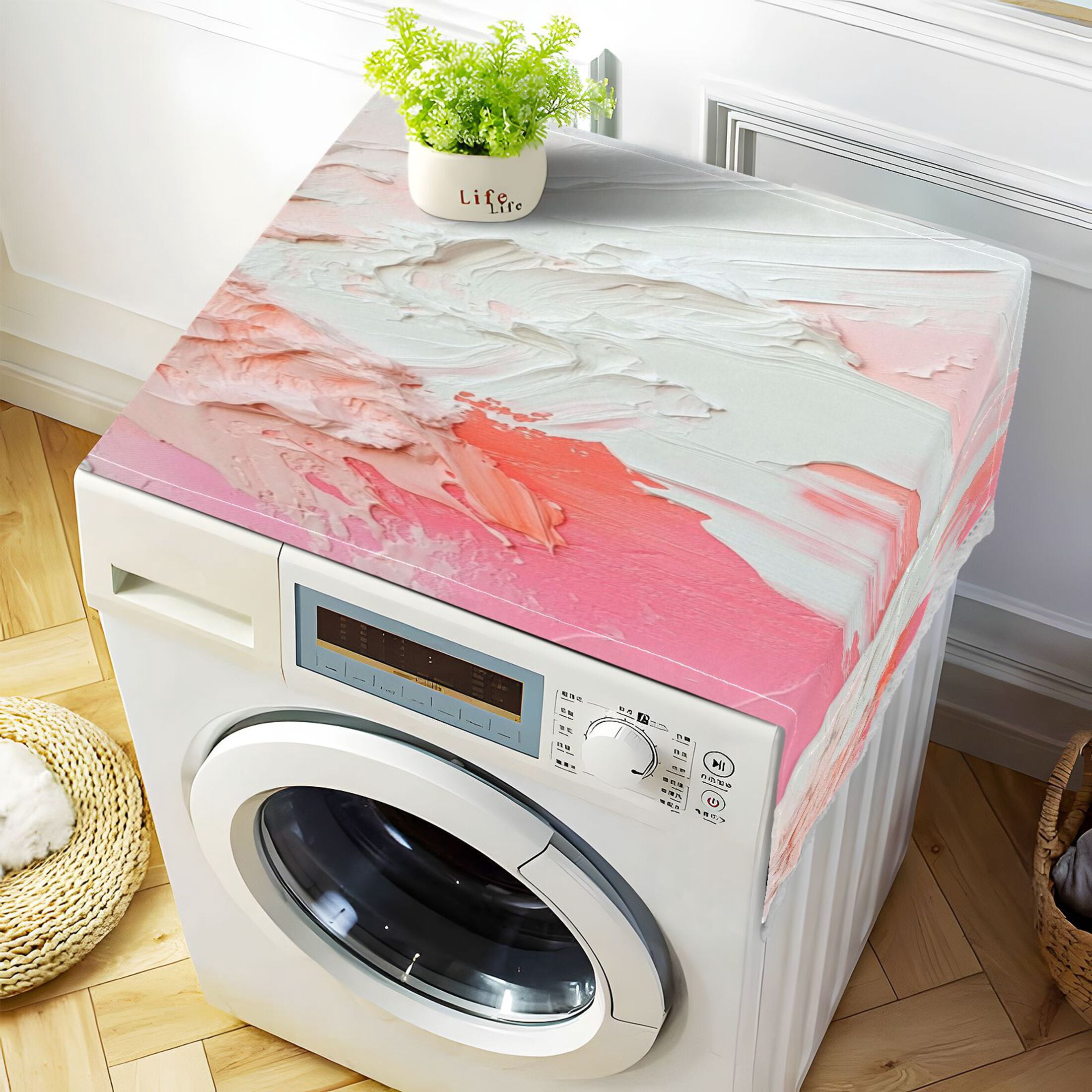 Pinkish-white ImpactWasher and Dryer Covers Dust-Proof and Oil Resistant Fridge Cover with 4 Storage Pockets Washing Machine Top Cover for Laundry Kitchen Home 51.2 x 22 In