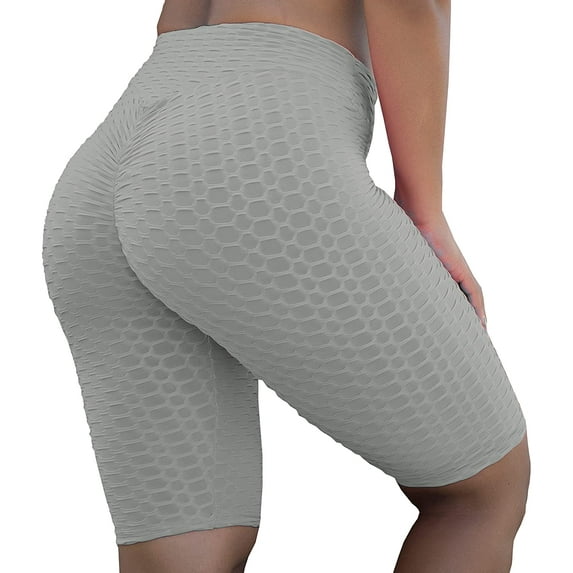 Pinkletic Biker Shorts for Women High Waist - Breathable, Stretchy, Non-See Through, Anti-Cellulite Casual Bermuda. Stretch Leggings for Biking, Yoga, Running and Workout - Light Grey L