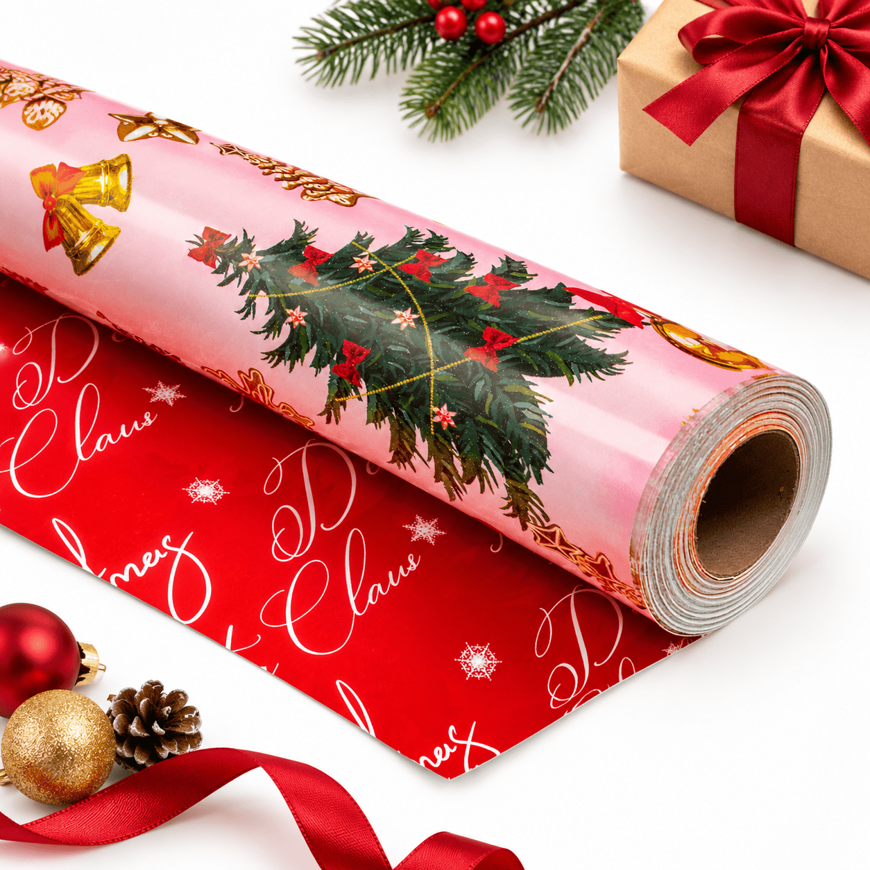 Wrapped Party Pinkmas Wrapping Paper Girl Gingerbread Man Tree & Oranment Gift Wrap ...