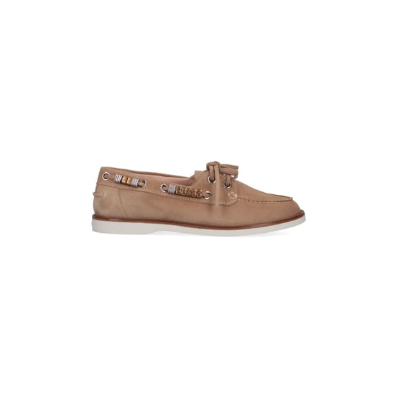 Pinko Beige Suede Lace-Up Moccasin Shoes Neutrals (Women's)