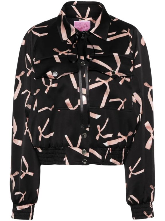 Bow-Print Bomber Jacket With Cropped Silhouette (Women's)